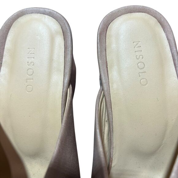 Nisolo All-Day Heeled Mule Shoes Womens Size 7.5 Almond Leather Slip On Comfort - Picture 4 of 10